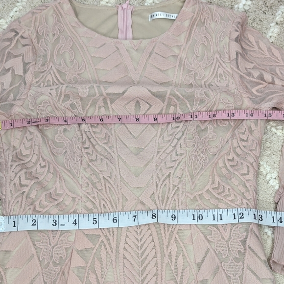 Saints + Secrets Small Dreamy Long Sleeve Blush Pink Ruffle Mini Dress - Picture 10 of 15